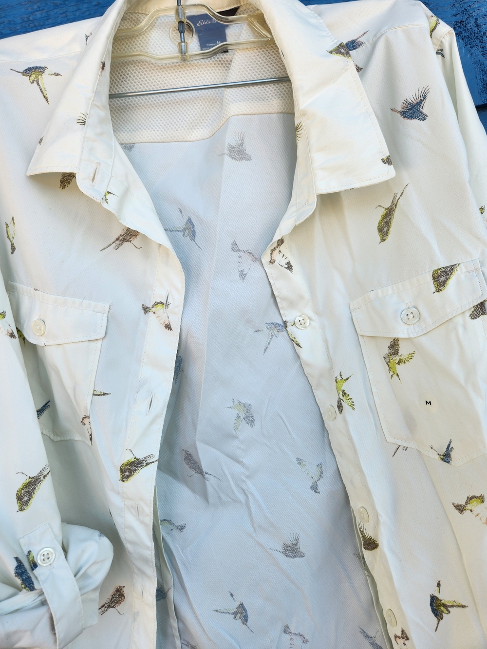 Eddie Bauer Light Blue Button-Down Shirt with Bird Print - Picture 2 of 9